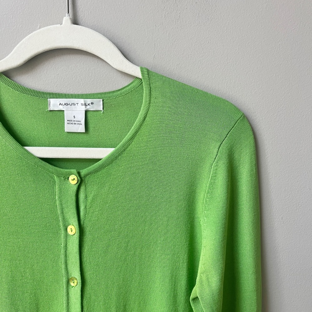Vintage Cardigan Sweater Women's Small Silk Blend Lime Green Knit Retro Y2K - Picture 9 of 12